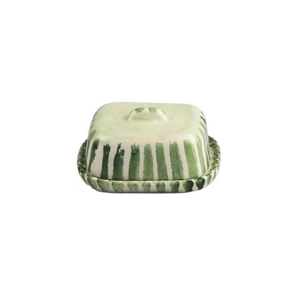 Selbrae House Mini Ceramic Butter Dish Green Stripe